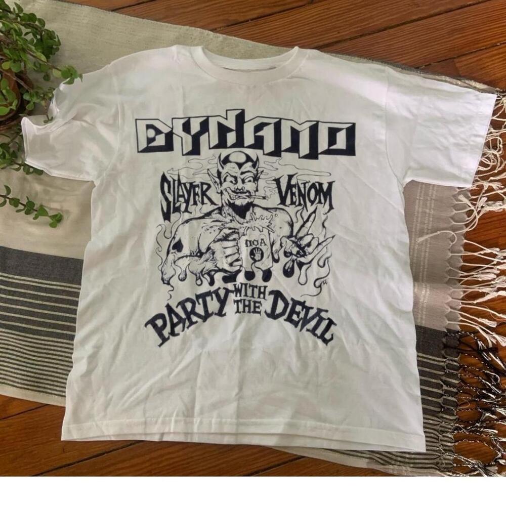 White Dynamo Slayer Venom Party With The Devil Band Tee